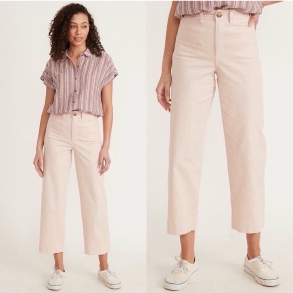 Marine Layer Bridget Slim Wide Leg Crop Ankle Pants Pastel Pink Chino Soft Girl